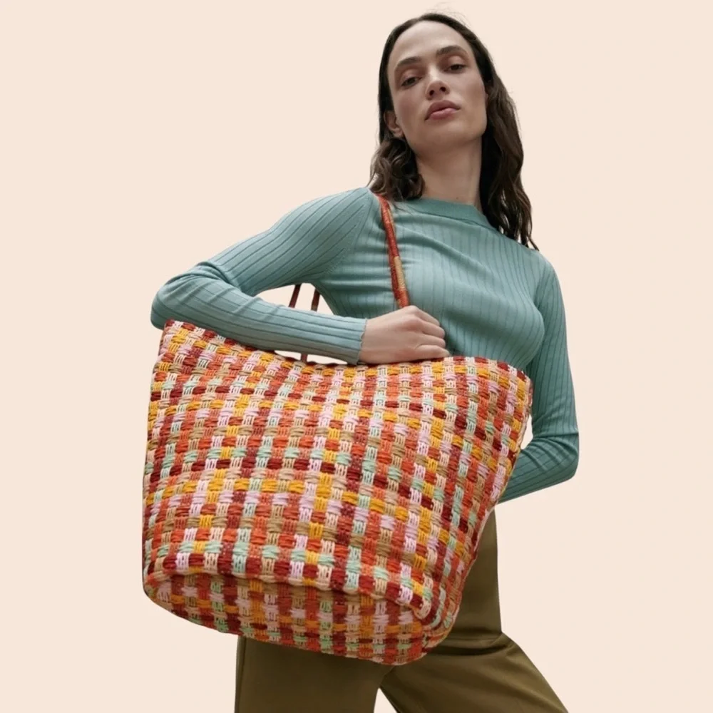 ZARA Multicolored woven tote bag